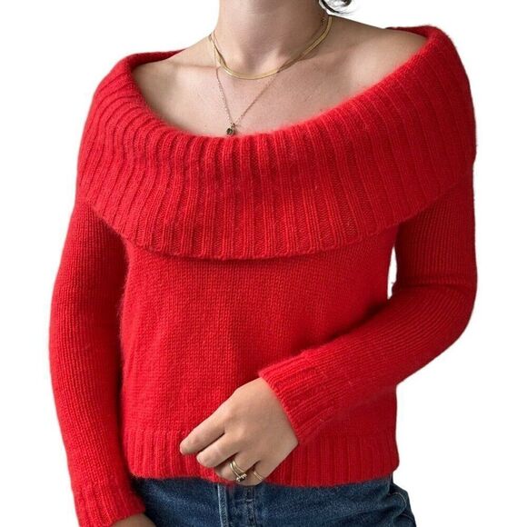 Comptoir Des Cotonniers Womens Cherry Red Angora Cashmere Cowl Neck Sweater sz S - Picture 4 of 10